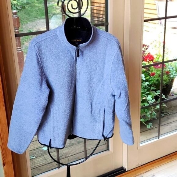 Woolrich Blue Haze Knobby Wool Full Zip Pockets Sz M Jacket - Picture 1 of 10